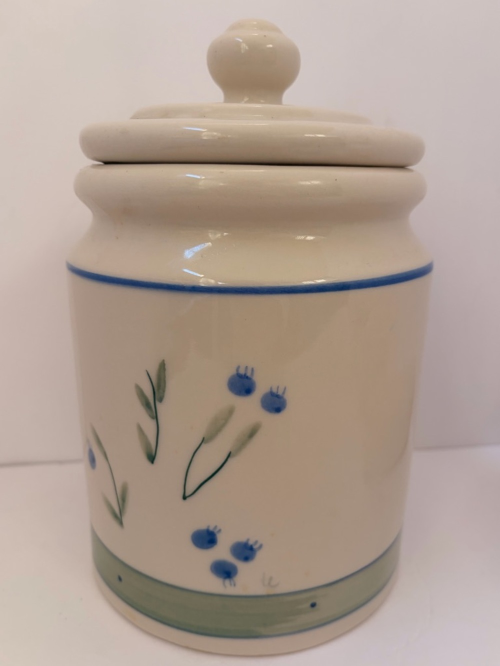 HeartStone Cream Ceramic Kitchen Canister with Blue Floral Accents